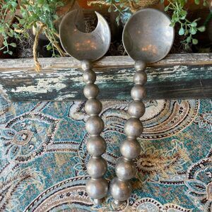 Mariposa Pewter Tone Salad Serving Set Cast Metal Fork Spoon Vintage